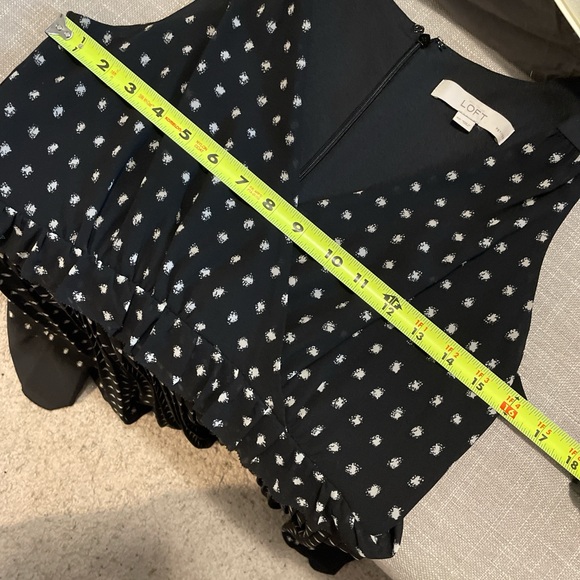 LOFT Sleeveless Dress Size 6P Black White Fringed Waist Pleated Sheer Babydoll - Picture 9 of 11